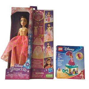 NWT-DISNEY-PRINCESS BUNDLE-BELLE FASHION DOLL-ARIEL LEGO SET